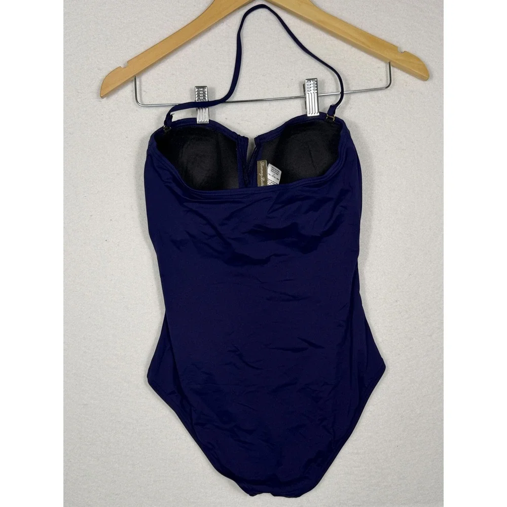 Tommy Bahama Pearl V-wire Bandeau One Piece Swimsuit Womens 6‎ Navy Blue Ruched